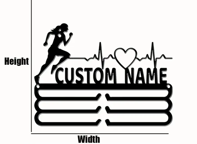 Pre-Order: Personalized Marathon Silhouette Metal Medal Hanger (Size: 40X17.6cms)